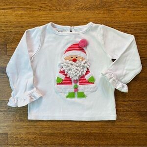 Mud Pie 4T Long Sleeve White Appliqué Santa Shirt